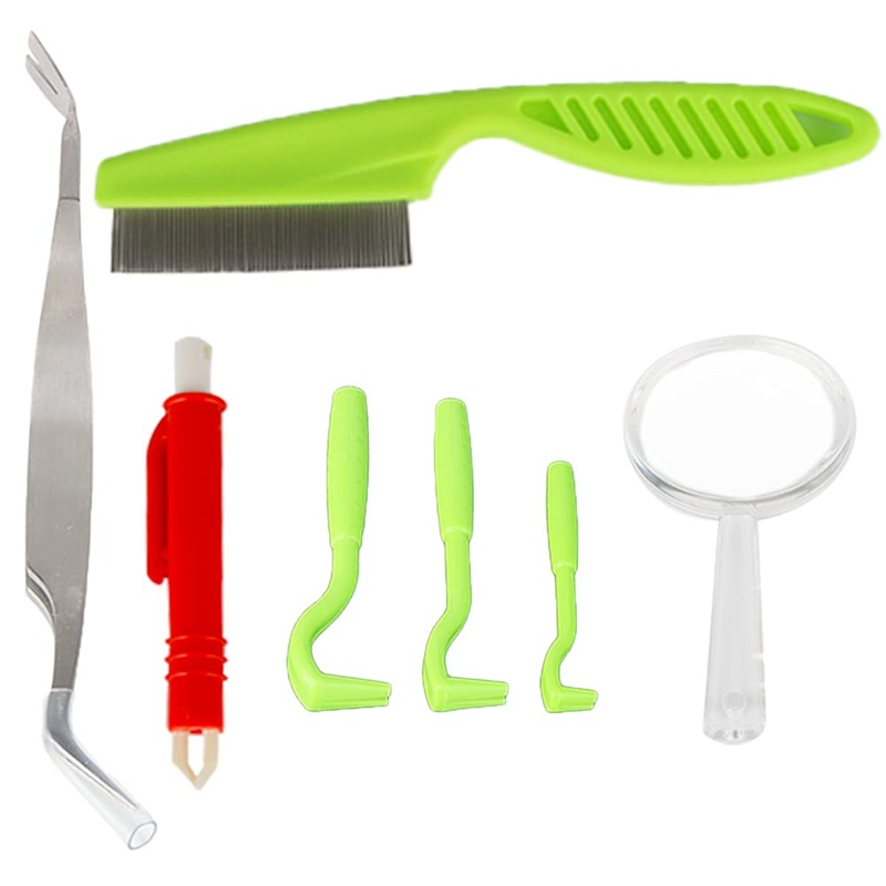ZoneYan Flea Tick Tweezers Clip, 7 Pieces Plastic Tick Remover Set, Stainless Steel Plastic Tick Remover Set, Safe Tick Remover Kit, Tick Removal Tool Set, for Dogs Cats All Other Animals