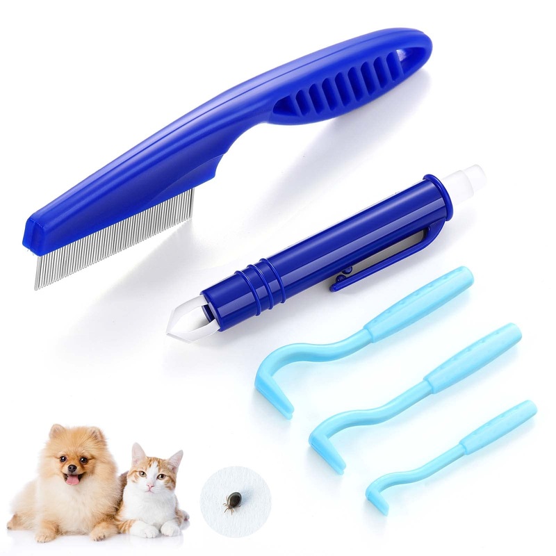 Zopeal 5 Pieces Tick Remover Tool Set Tick Remover Tools for Dogs, Humans and Cats Tick Hook with 3 Tick Remover, 1 Tick Tweezer with Spring, 1 Tick Flea Comb