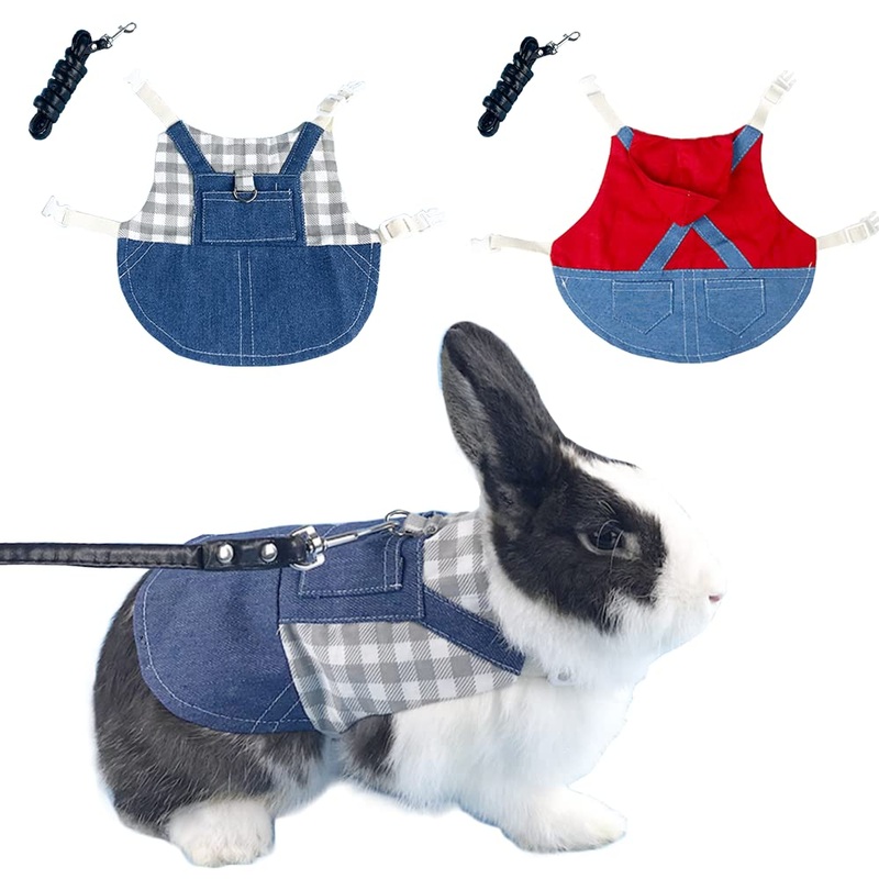 2 PCS Rabbit Harness and Leash Small Animals Clothes Hooded Outfit for Bunny Guinea Pig Harness Small Pet Hoodies for Kitten Tiny Puppy Adult Hedgehog and Other Small Breeds (A, Large) A