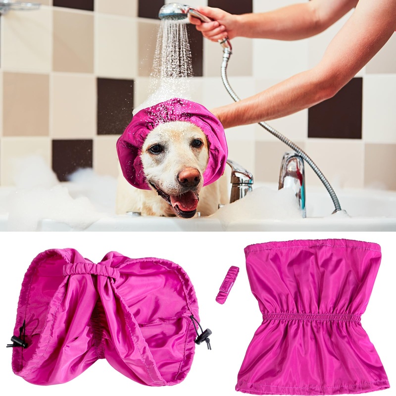 2 Pcs Waterproof Dog Shower Cap Dogs Snood 11.81″ Dog Bath Cap with Adjustable Strap Dog Ear Covers for Bath Dog Rain Hat for Washing Raining Swimming Ear Prevention, Purple