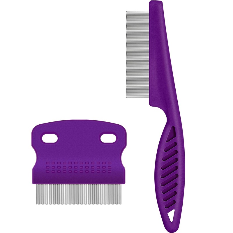 2 Pieces Flea Tear Stain Remover Comb Pet Dogs Cats Grooming Tool Stainless Steel Safe Metal Tooth Removal Combs, Clean Lice/Tangles/Knots/Crust/Dirt (Purple)