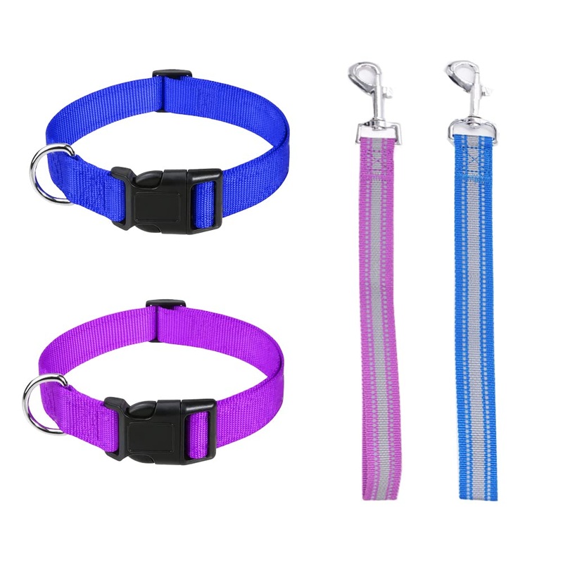 4 Pieces Goat Lead and Goat Collars Set, Nylon 11 inch Goat Lead with Reflective Strip Design and Nylon Goat Collar for Small Farm Animal Goat Cow Horse Sheep (Blue) Blue