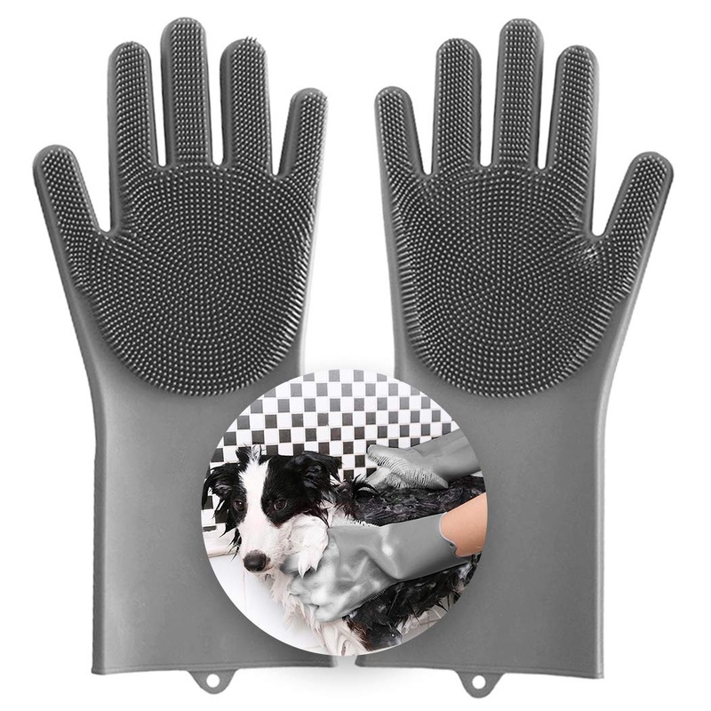 Aufew Magic Pet Grooming Gloves Dog Bathing Shampoo Gloves, Heat Resistant Eco-Friendly Silicone Hair Removal Gloves with High Density Teeth for Cats, Dogs