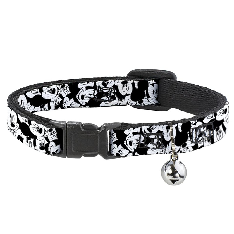 Buckle-Down Breakaway Cat Collar – Mickey Mouse Expressions Stacked White/Black – 1/2″ Wide – Fits 8-12″ Neck – Medium NARROW MEDIUM – Fits 8-12 Inch (0.5 Inch WIDE)
