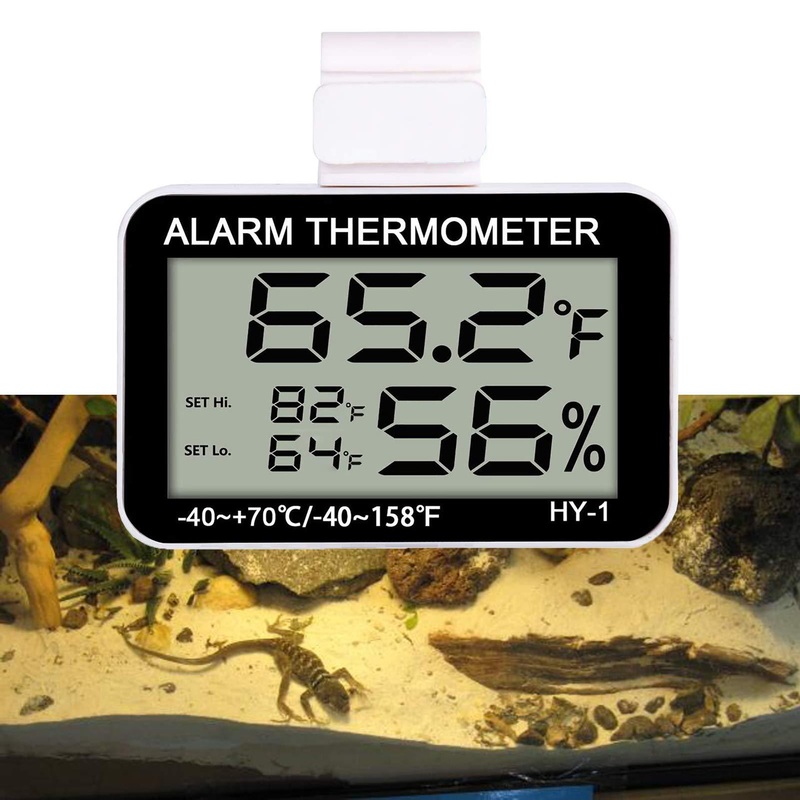 capetsma Mini Hygrometer Reptile Thermometer Digital LCD Monitor ReptileThermostat Humidity Meter Gauge Reptile Supplies Humidifier for Terrarium Greenhouse Basement Babyroom – F/C – Sound Alarm