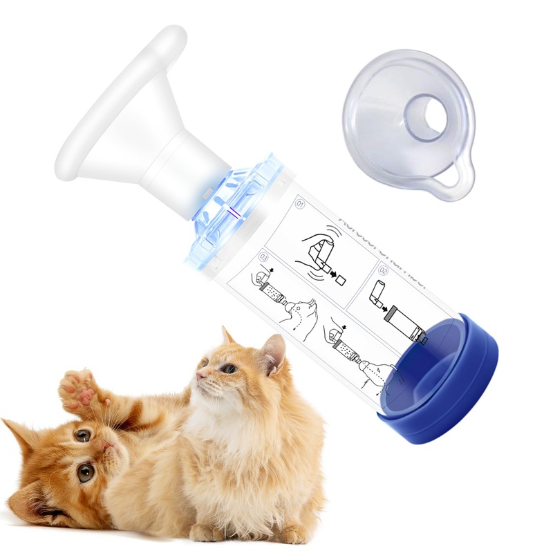 Cat Inhaler Spacer with 2 Silicone Masks – Portable Nebulizer for Feline Breathing Problems – Drug Delivery Solution for Cats – Effective Cat Inhaler & Nebulizer (Blue)