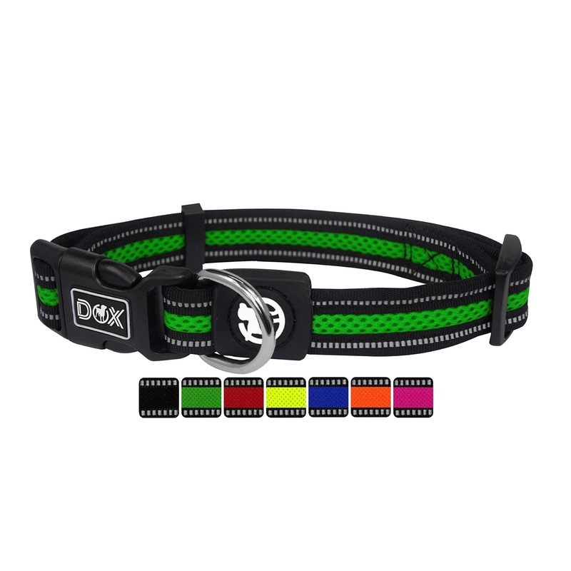 DDOXX Dog Collar Air Mesh, Reflective, Adjustable, Padded | many colors & sizes | for small, medium & large dogs | collars cat puppy pet kitten | Green, S S – 2.0 x 27-37 cm