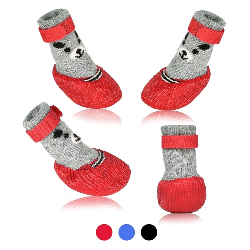 Dog Cat Boots Shoes Socks with Adjustable Waterproof Breathable and Anti-Slip Sole All Weather Protect Paws(Only for Tiny Dog) S Red