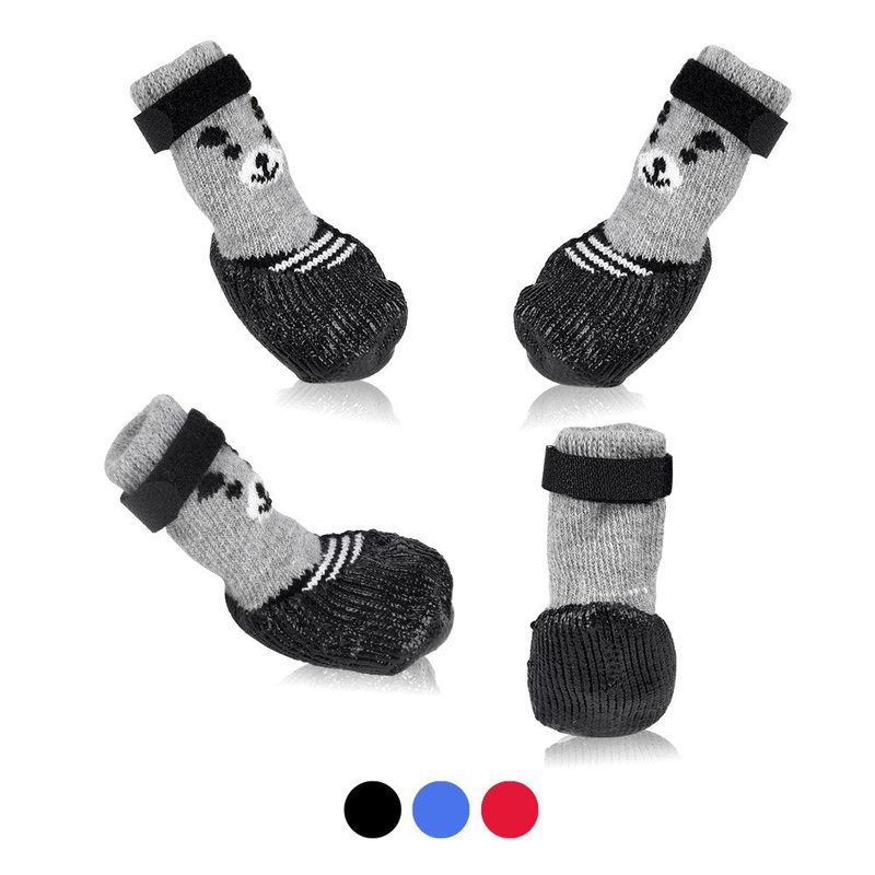 Dog Cat Boots Shoes Socks with Adjustable Waterproof Breathable and Anti-Slip Sole All Weather Protect Paws(Only for Tiny Dog) Small (Pack of 4) Black