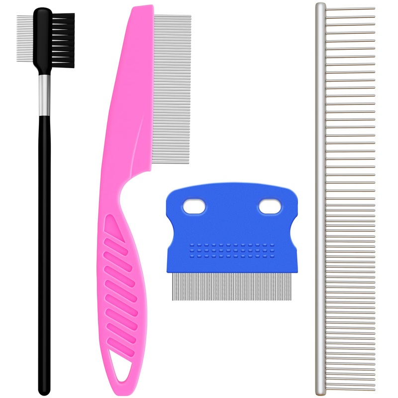Dog Eye Combs, Dog Flea Combs, Tear Stain Remover Combs, Pet Grooming Comb Kit for Small Dogs Cats Puppies, Gently Removing Eye Mucus, Crust, Tangle and Knots, 4 Count Multi-colored