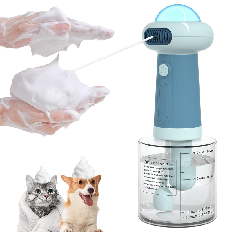 Dog Shampoo Dispenser, UFO Dog Shampoo Sprayer, Electric Foaming Shampoo Dispenser for Dog and Cat Washing, for Bathtub, Kitchen Sink, Bathroom Cleaning,Blue Blue