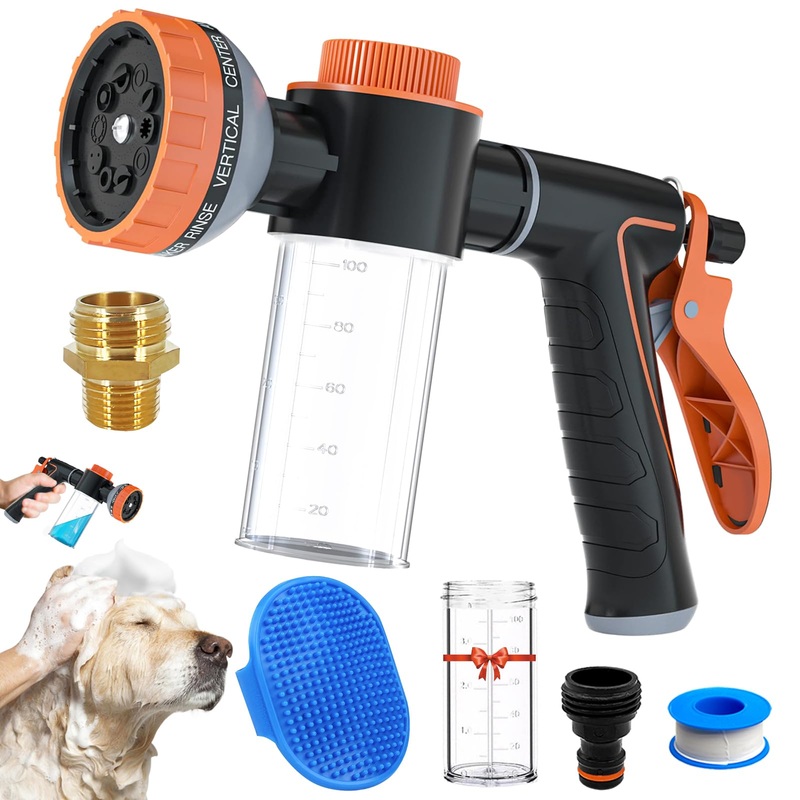 Dog Shower Attachment Sprayer Nozzles with 3/4 GHT Male x 1/2 NPT Male Connector for Garden Hose Dog Wash Sprayer with Soap Dispenser Hose Shampoo Nozzle Sprayer for Indoor Outdoor Pet Pup Dog Wash