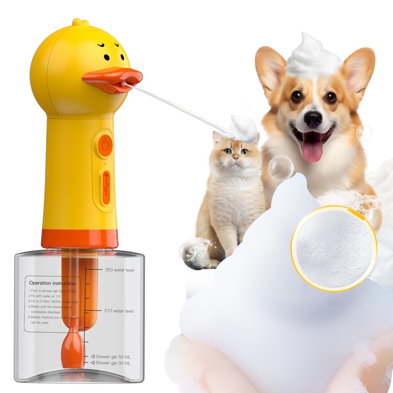 Electric Dog Cleaning Foam Machine, Automatic Dog Soap Dispenser for Bath, Rechargeable Pet Shampoo Mixing Bottle for Cleaning, IPX7 Waterproof Dog Bath Supplies for Dog Cat Puppy Children Yellow Duck