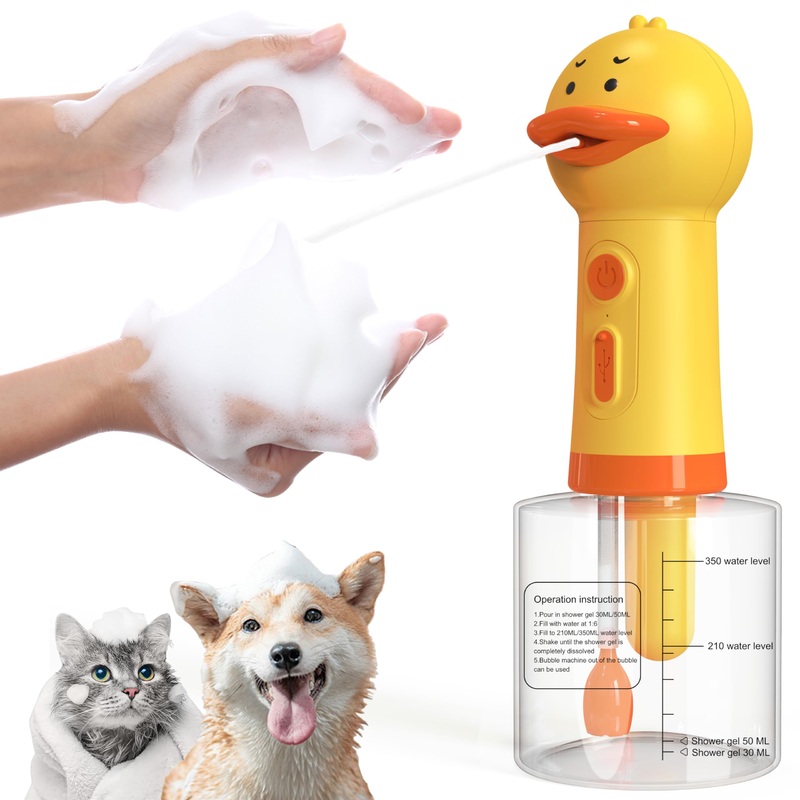 Electric Dog Shampoo Dispenser Dog Shampoo Sprayer Duck Shampoo Foamer for Pet, Foaming Soap Dispenser for Bathtub, Kitchen Sink Cleaning