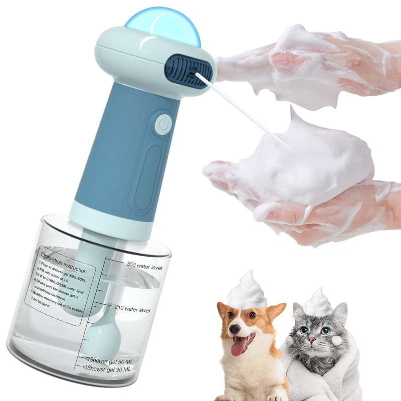 Electric Dog Shampoo Dispenser,IPX7 Cat Shampoo Sprayer,Pet Bath Supplies Automatic Foaming Shampoo Dispenser for Dog Deep Cleaing,Kitchen SinkBathroom Blue