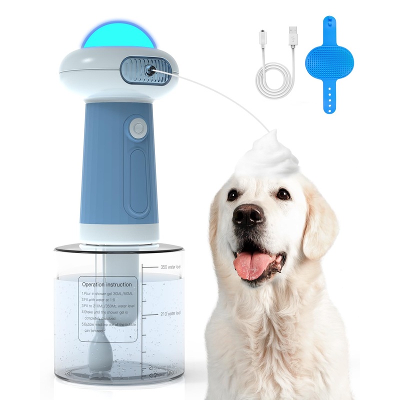 Electric Dog Shampoo Sprayer for Dog and Cat Bathing, Dog Shampoo Dispenser with Dog Bath Brush, Automatic Dog Bath Sprayer for Dogs and Cats (Blue) Blue