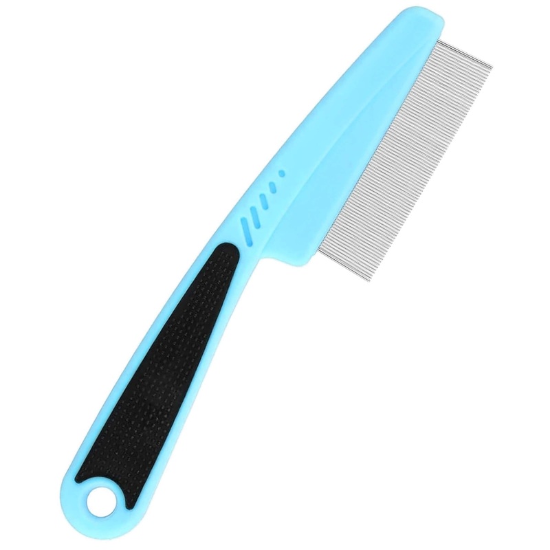 Flea Comb with Rubber Handle, Fine Teeth Lice Comb, Professional Grooming Comb Pet Hair Comb for Dog Cat Small Pets (Blue)