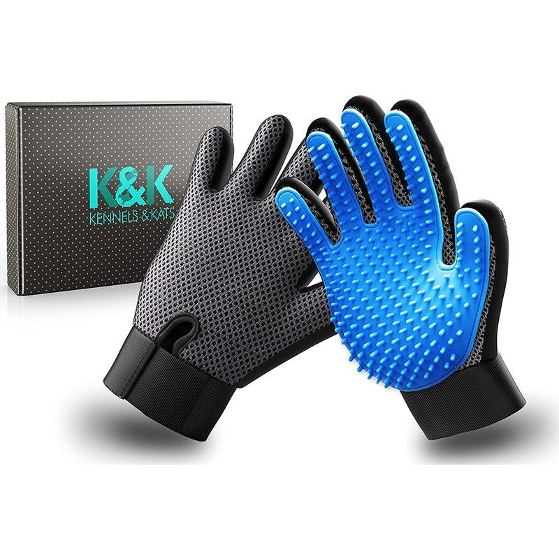 K&K Pet Grooming Glove Set. Premium Deshedding Glove for Easy, Mess-free Grooming of Dogs, Cats, Rabbits and Horses with Long/Short/Curly fur. 1 Pair Gentle Pet Hair Remover Mitt with Storage Bag Pair – Right and Left Hand One size