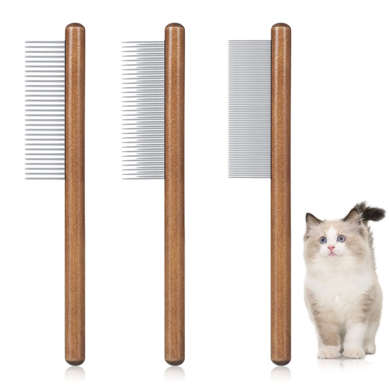 MAEXUS Cat Comb, Solid Wood Pet Comb for Cats, Flea Comb Rabbit Hair Comb, Remove Jumping Comb 3pcs