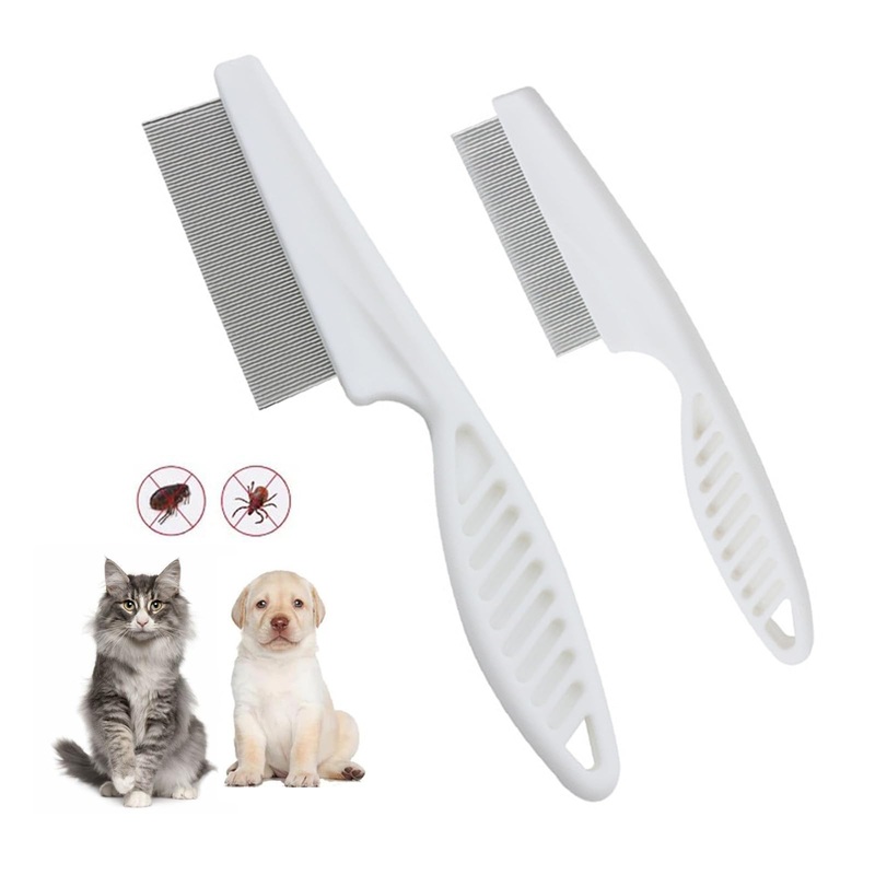 Pack of 2 flea comb dogs, pet care comb, lice comb, dust comb with rounded metal tines for gentle care, lice comb, dust comb for cats, dogs, effective against fleas and lice