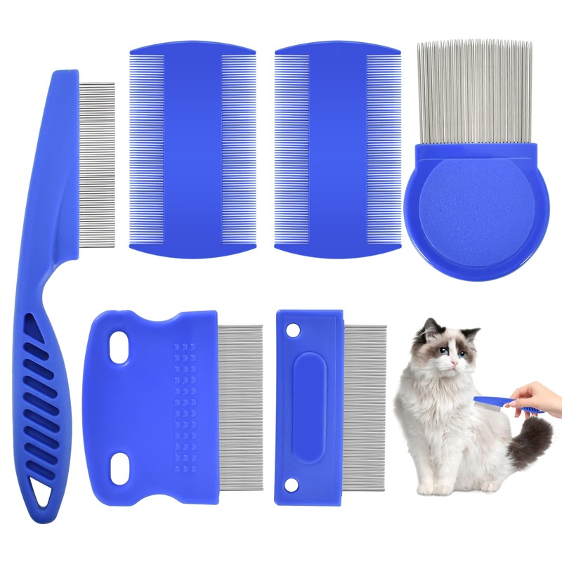 Pack of 6 flea combs for cats and dogs, flea comb for removing fleas, pet comb, lice comb, dust comb, combs for removing fleas, mites, ticks, biting pests, crusts, blue