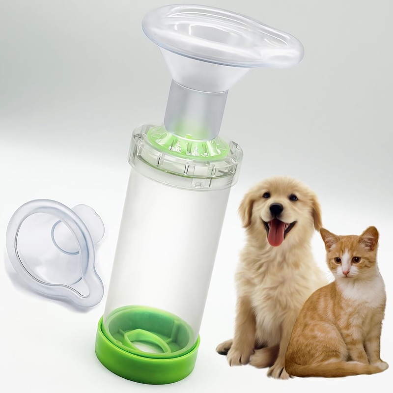 Portable Cat Inhaler Spacer with 2 Silicone Masks – Nebulizer for Feline Breathing Problems – Drug Delivery Solution for Easy Medication Administration – Cat Inhaler & Nebulizer (Green)