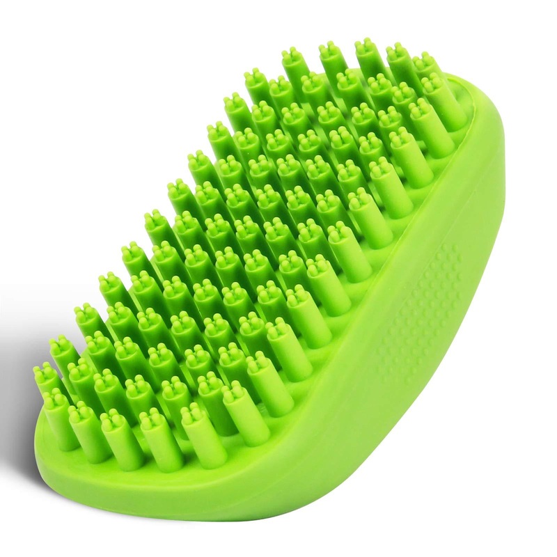 Premium Pet Shampoo Brush Great Grooming Curry Comb for Soothing and Massaging Dogs, Cats, Horse with Short or Long Hair – Soft Rubber Bristles Shedding/Washing Brush Gently Removes Loose & Shed Fur