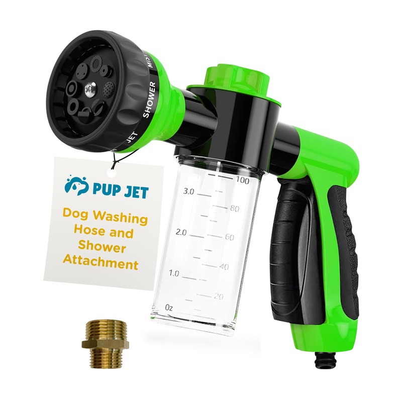 The Original Pup Jet Dog Washing Hose Attachment with Soap Dispenser  8-in-1 Fur Sweep Dog Bathing Supplies Kit, Shower Attachment & Shampoo Sprayer for Dog Wash, Bath, and Grooming Perfect Pet Care