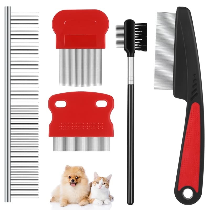 Thursday April Pack of 5 Tear Stain Remover Comb Double Sided Dog Eye Comb Brush Dog Flea Combs Pet Grooming Comb Multi-Purpose Tool for Cats Dogs Grooming Comb