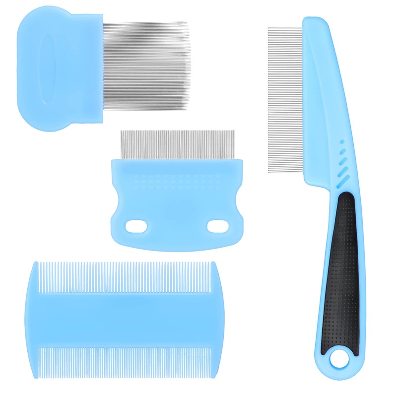 tonyg-p Flea Comb for Cats and Dogs, Pack of 4 Cat Dog Flea Comb Pet Tear Stain Remover Comb Set Pet Dog Cat Grooming Comb Blue