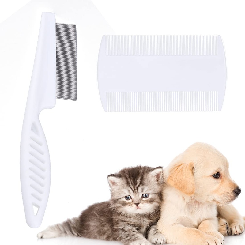 XPEX 2PCS Flea Comb Dog Cat Pet Dust Comb Professional Lice Comb Stainless Steel Pet Comb for Flea Removal, Double Sided Fine Tooth Comb