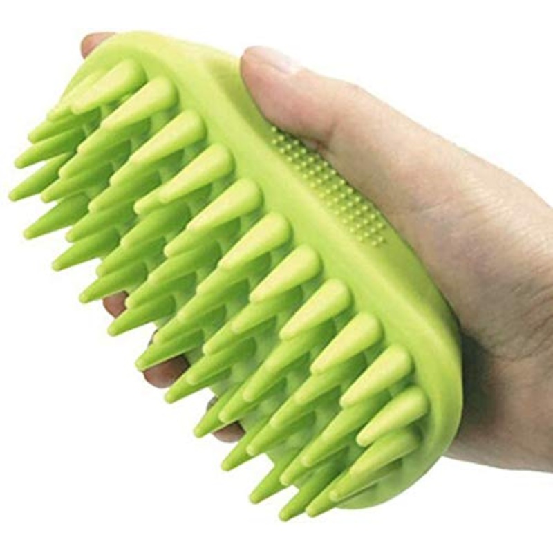 ZOOPOLR Pet Silicone Shampoo Brush for Long & Short Hair Medium Large Pets Dogs Cats, Anti-Skid Rubber Dog Cat Pet Mouse Grooming Shower Bath Brush Massage Comb Green