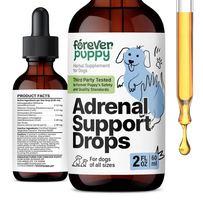 Adrenal Support for Dogs – Calming Drops for Dogs w/Liquid Ashwagandha & Schisandra Berry – Adrenal Drops for All Breeds & Sizes – Liquid Dog Vitamins and Supplements for Adrenal Health – 2 oz