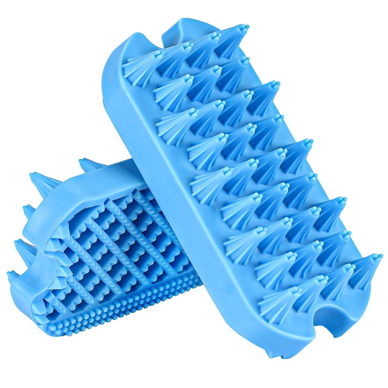 Aufew Dog Grooming Deshedding Brush, Pet Bathing Shampoo Brush for Dogs and Cats, Double Sided Silicone Hair Shedding Brushes for Pets with Short or Long Hair (Blue) Blue