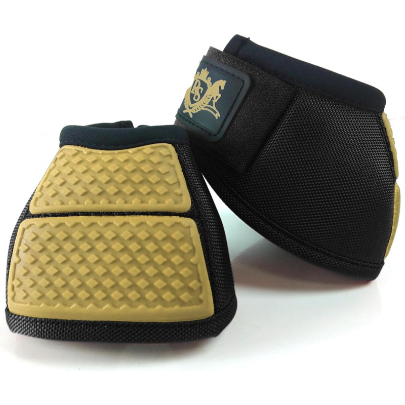 Bell Boots | Prevent Horses from Injury | Professional Bell Boots for Horses with Superb Protection, Durability, Comfort, Relaxable & Lightweight Large GoldLine Black