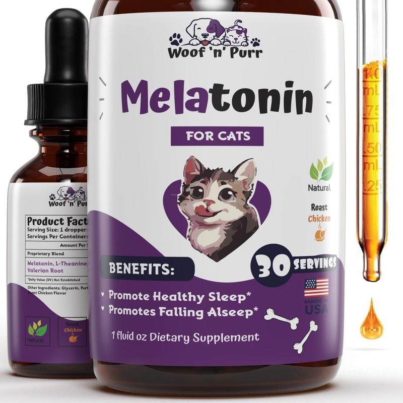 Cat Melatonin – Melatonin for Cats – Helps to Support Restful Sleep for Your Cat – Cat Sleep Aid – Cat Calming – Cat Anxiety Relief – Anxiety Relief for Cats – Cat Stress Relief – 1 fl oz