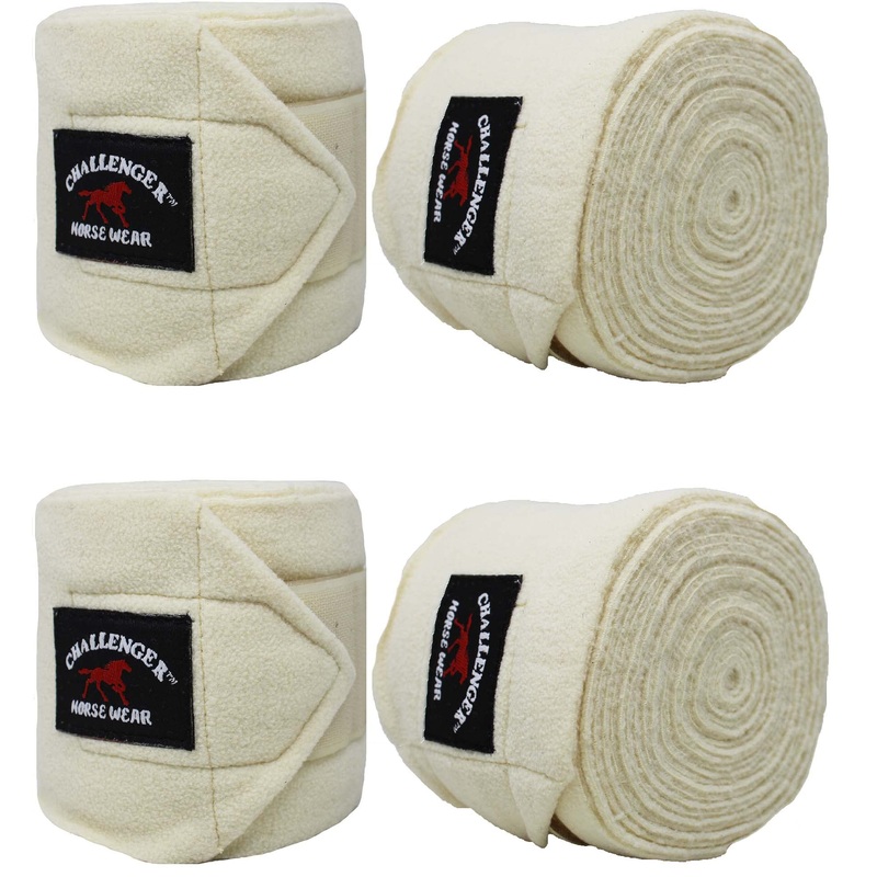 CHALLENGER Horse Equine Tack Set of 4 Soft Fleece Grooming Leg Polo Wraps 95TS01 Cream