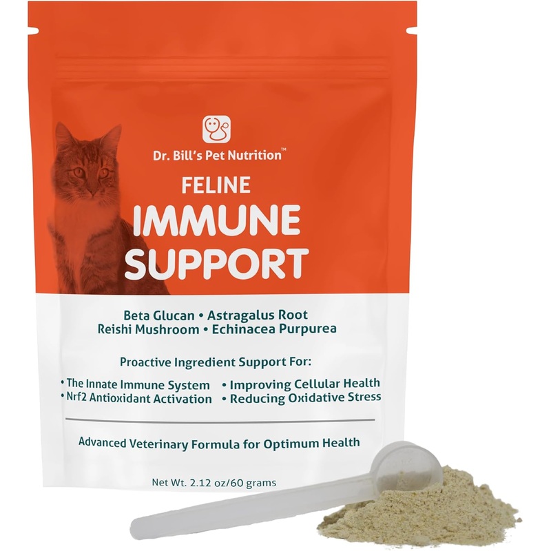 Dr. Bills Feline Immune Support | Pet Supplement | Immune Support for Cats | Colostrum for Cats | Includes Beta Glucan, Lactoferrin, Colostrum, Zinc, Coenzyme Q-10, and Bifidobacterium