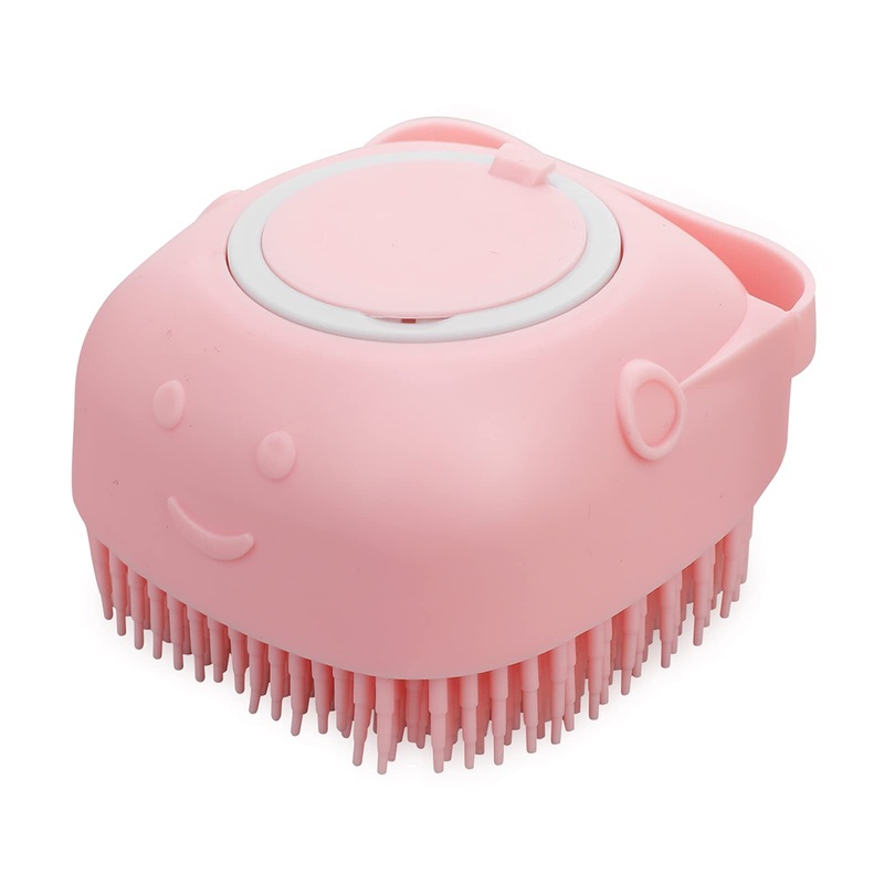 Molain Pet Dog Bath Brush Comb Silicone Rubber Dog Grooming Brush Silicone Puppy Massage Brush Hair Fur Grooming Cleaning Brush Soft Shampoo Dispenser (pink) pink
