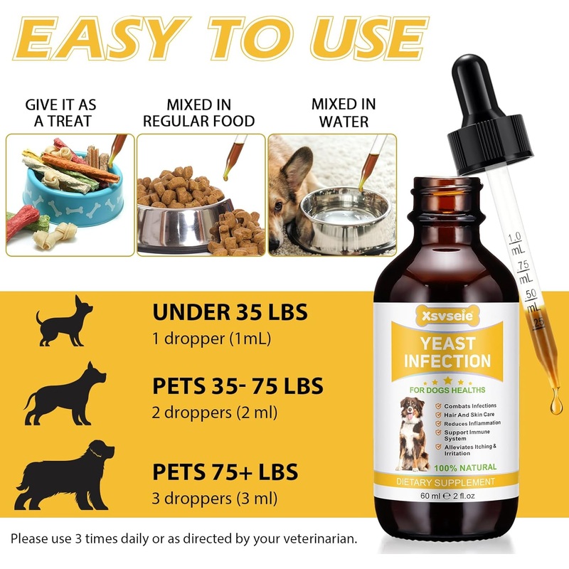 Natural Yeast Infection Treatment for Dogs  Itch Relief  Dog Allergy Relief  Inflammation Relief  Dog Ear Infection  Yeast Infection Treatment for Dogs  Dog Ear Infection Treatment  2 Oz 2 Fl Oz