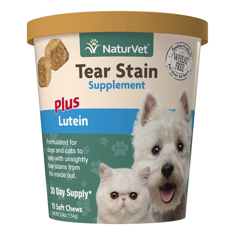 NaturVet  Tear Stain Plus Lutein | Eliminates Unsightly Tear Stains | Enhanced with Cranberry Extract, Calcium Ascorbate & Oregon Grape Root | For Dogs & Cats | 70 Soft Chews