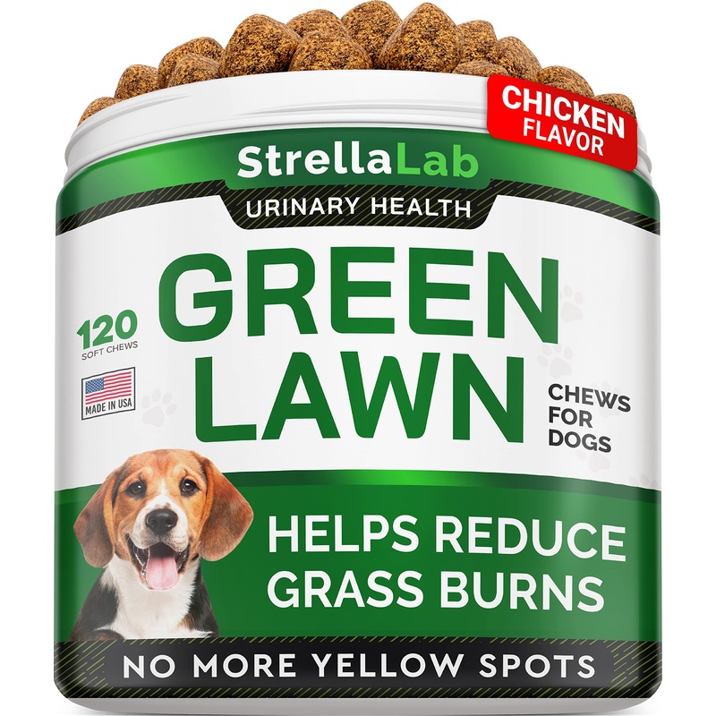 STRELLALAB Grass Burn Spot Chews for Dogs – Dog Urine Neutralizer for Lawn – Dog Pee Lawn Spot Saver – Natural Treatment Caused by Dog Urine – Grass Treatment Rocks -DL-Methionine+Enzymes – 120 Chew