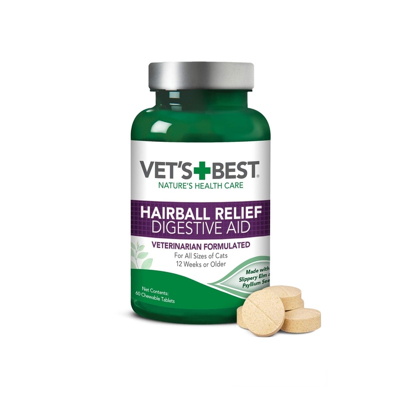 Vet’s Best Cat Hairball Relief Digestive Aid| Vet Formulated Hairball Support Remedy | Classic Chicken Flavor 60 Tablets
