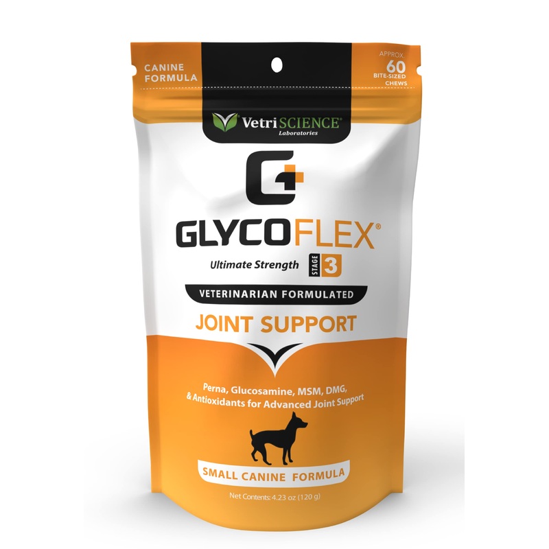 VETRISCIENCE Glycoflex 3 Maximum Strength Hip & Joint Support for Small Dogs Under 30lbs – Glucosamine, DMG, MSM & Green Lipped Mussel – Great Tasting – Vet Recommended, (0900669.060)