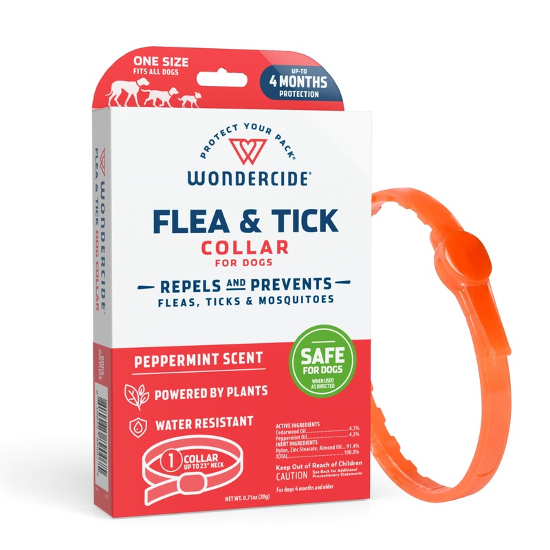 Wondercide Dog Collar – Flea, Tick, and Mosquito Repellent, Prevention for Dogs – with Natural Essential Oils – Pet and Family Safe – Up to 4 Months Protection 1 Collar