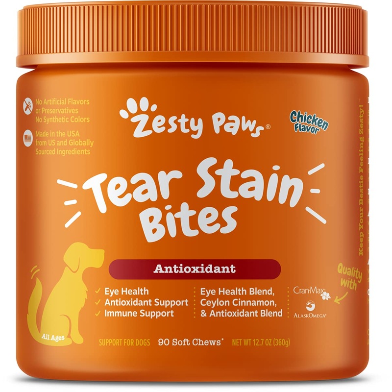 Zesty Paws Tear Stain Support Soft Chews for Dogs – for Eye Moisture + Vision & Immune Support – Functional Supplements with Fish Oil, Lutein, Cranberry & Vitamin C – Chicken Flavor 90 Count