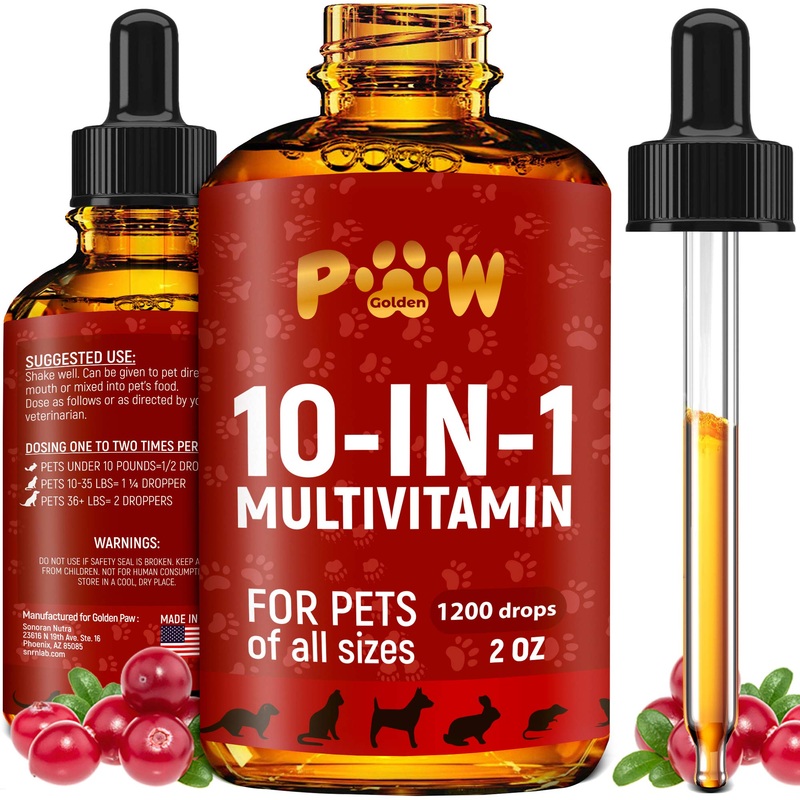10 In 1 Cat & Dog Multivitamin – Hip & Joint Vitamins For Dogs + Vitamins C, D, B1-12 – Cranberry Supplement For Dogs & Cat Vitamins – Bladder, Kidney, Skin, Joint Support – Glucosamine Dog Supplement