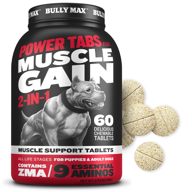 Bully Max 2-in-1 Muscle Builder Chewable Tablets for Puppies & Adult Dogs – Ultimate Canine Dog Supplement for Muscle Gain – 60 Tabs 60 tablet bottle (180g)