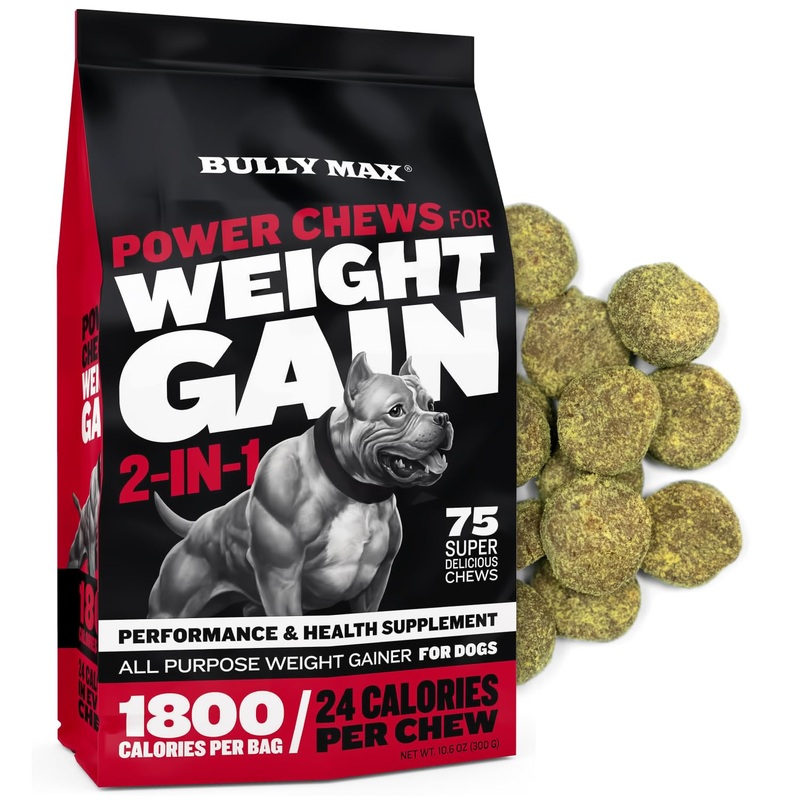 Bully Max Dog Weight Gainer Soft Chews for Puppies and Adults – High Calorie Dog Food Performance Supplement for Healthy Weight Gain, Immunity & Digestion – 75 Chews for All Breeds & Ages – 300g Pack 1 Pack