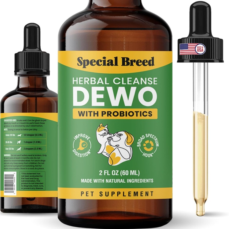 Cats and Dogs Natural Broad Spectrum Treatment Against Parasites and Toxins, Homeopathic Support and Breeds, Made in The USA, 2oz